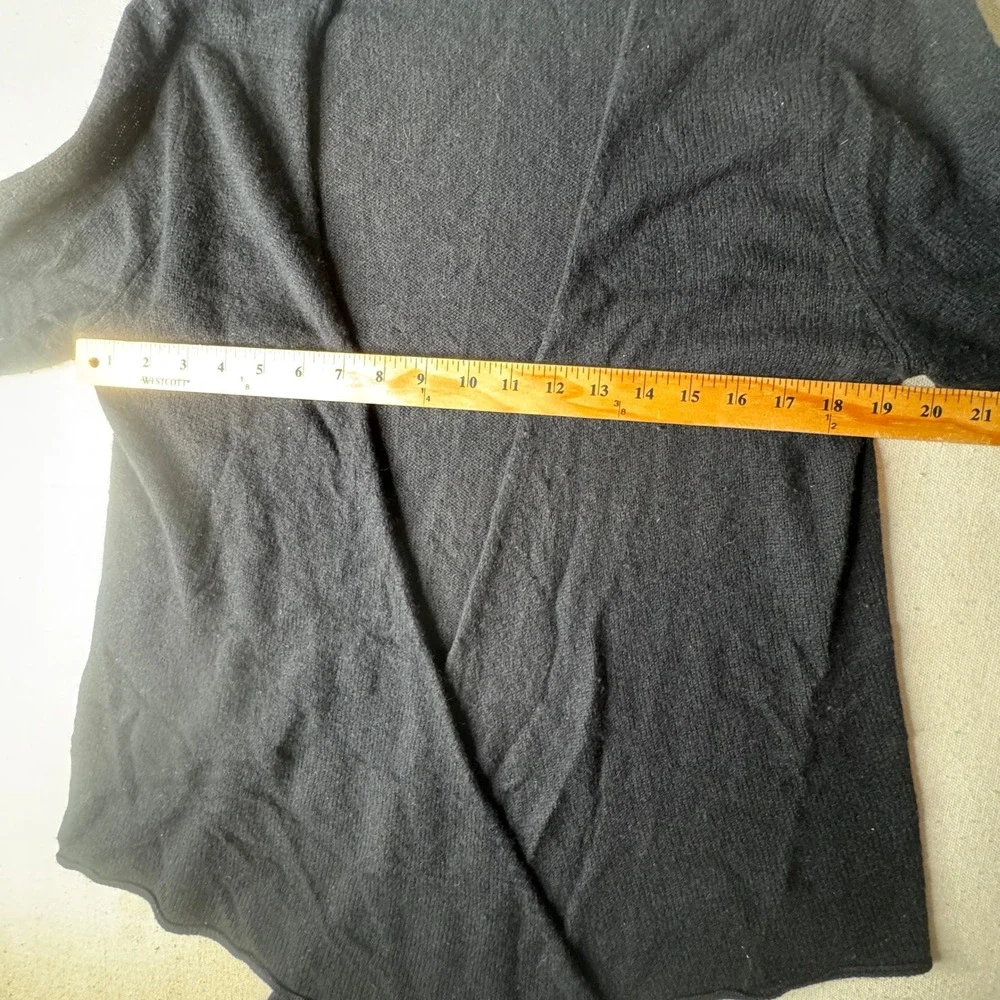 100% Cashmere Tie Front Wrap Cardigan Sweater L Black Balletcore Quiet Luxury